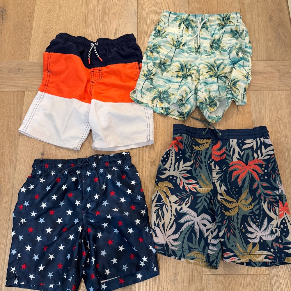 Kids Tropical and Star Print Swim Trunks Set (4)